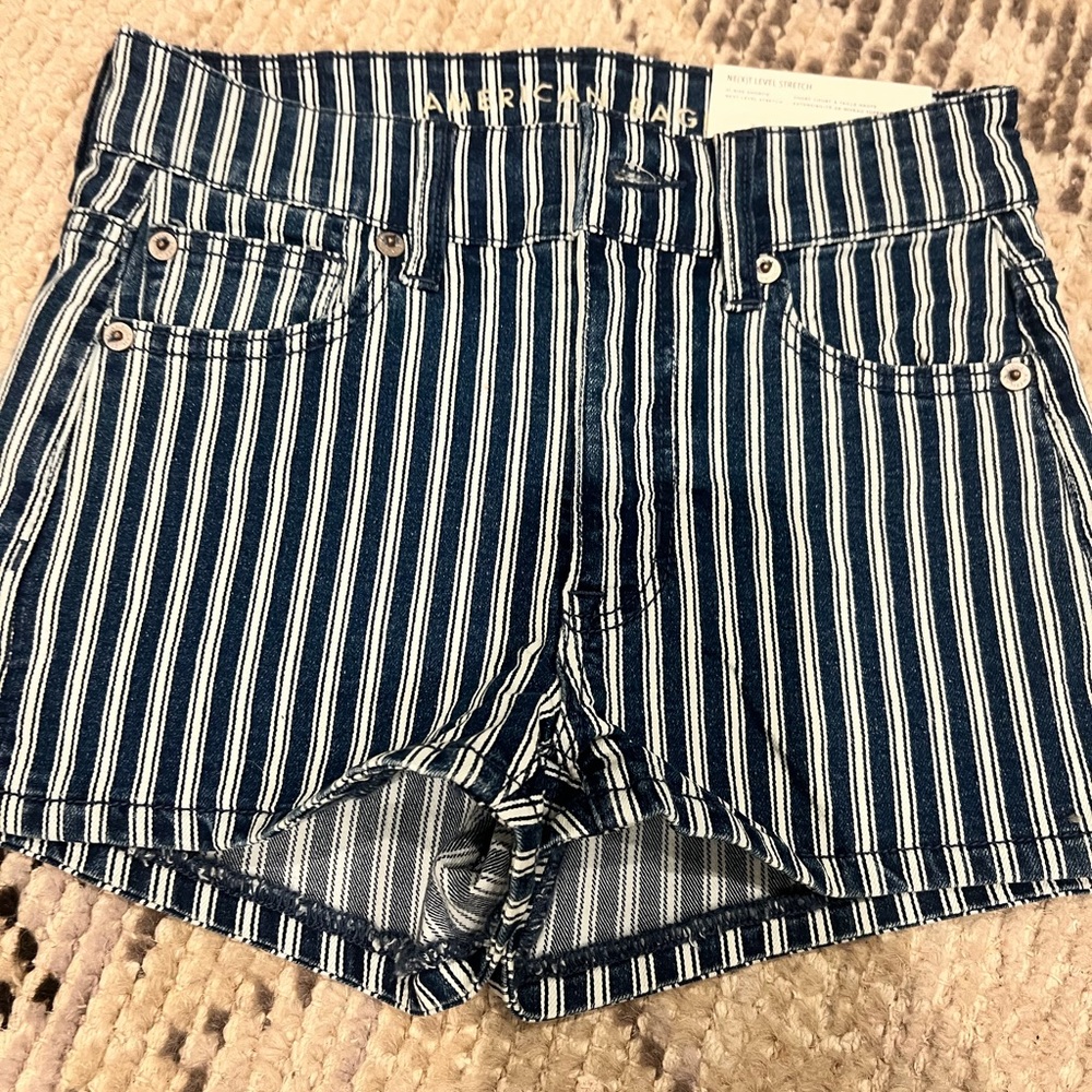 American eagle Navy and White Striped Jean Shorts